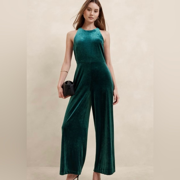 🔥HP🔥Banana Republic Velvet Knit Jumpsuit Teal (Large 12-14) - Picture 1 of 4